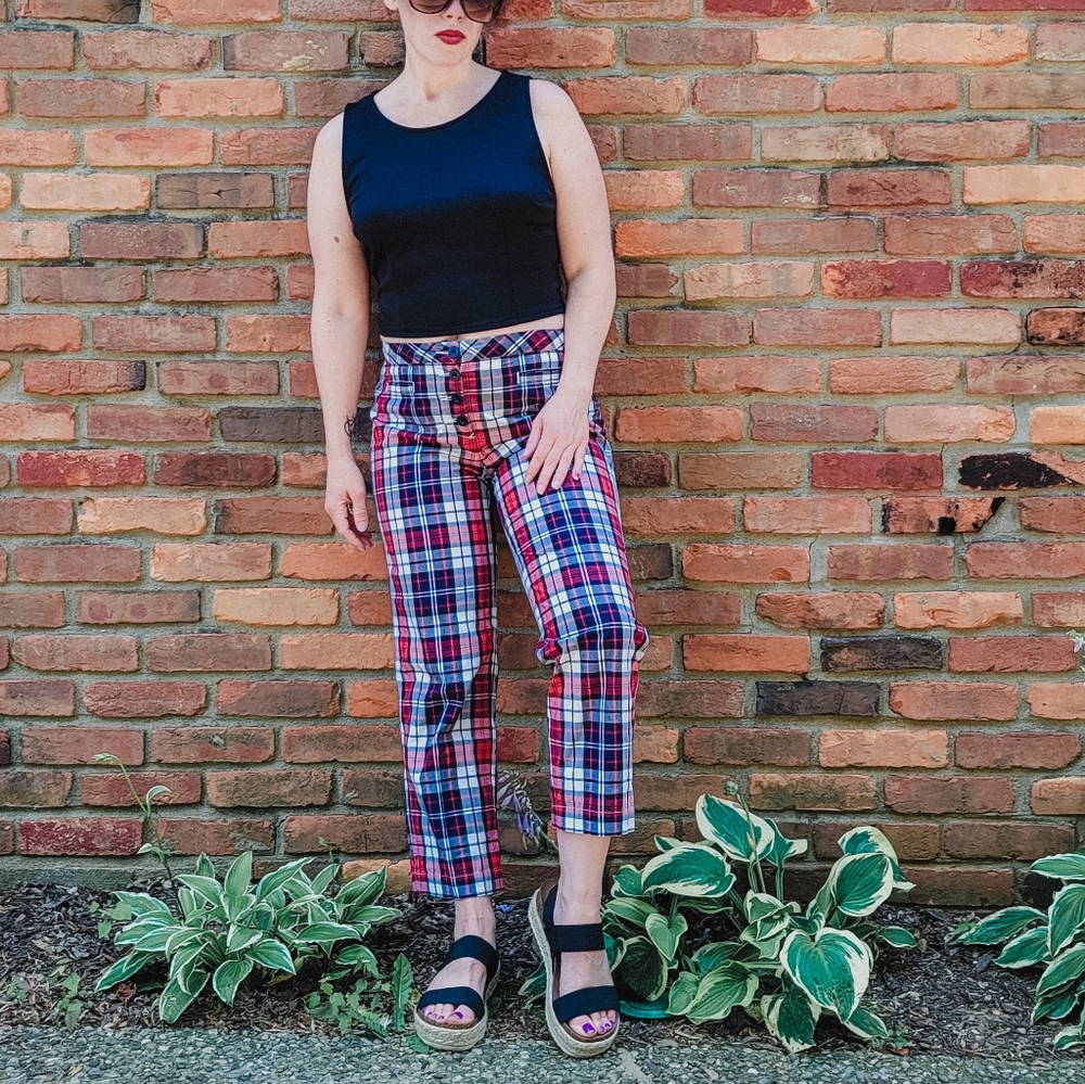 Tommy Hilfiger Red Plaid Cropped Pants Women